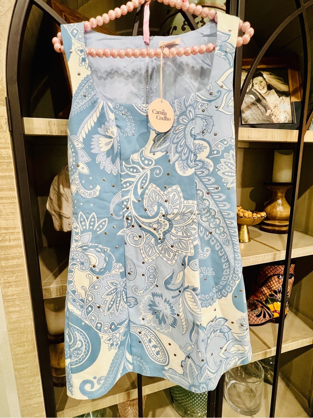New ✧💎 Camila Coelho💎✧ Blue and white Paisley silver stud Mini Dress 2 - Picture 5 of 7